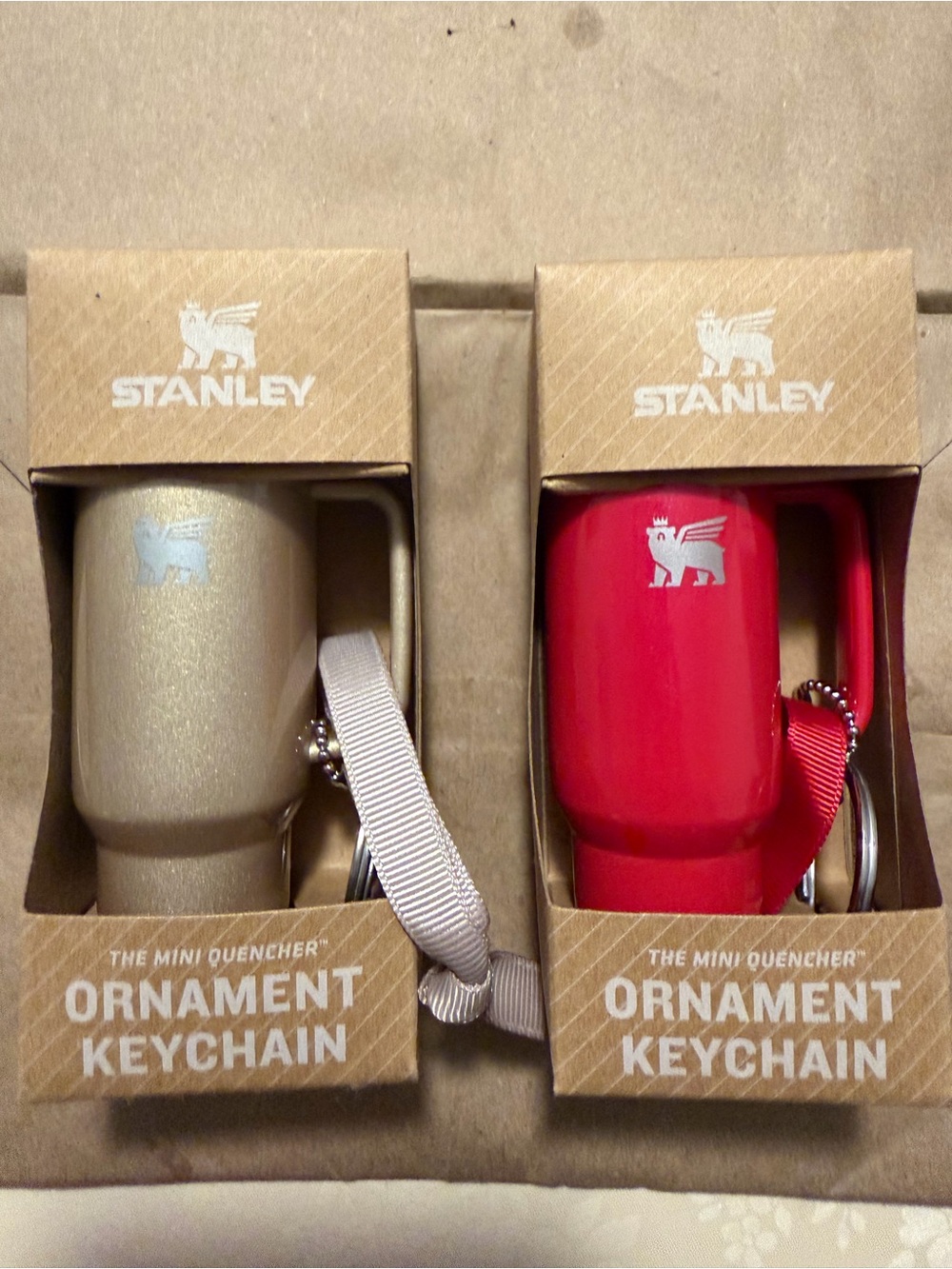 2 Stanley Mini Quencher Ornament Keychains- Pink and Gold